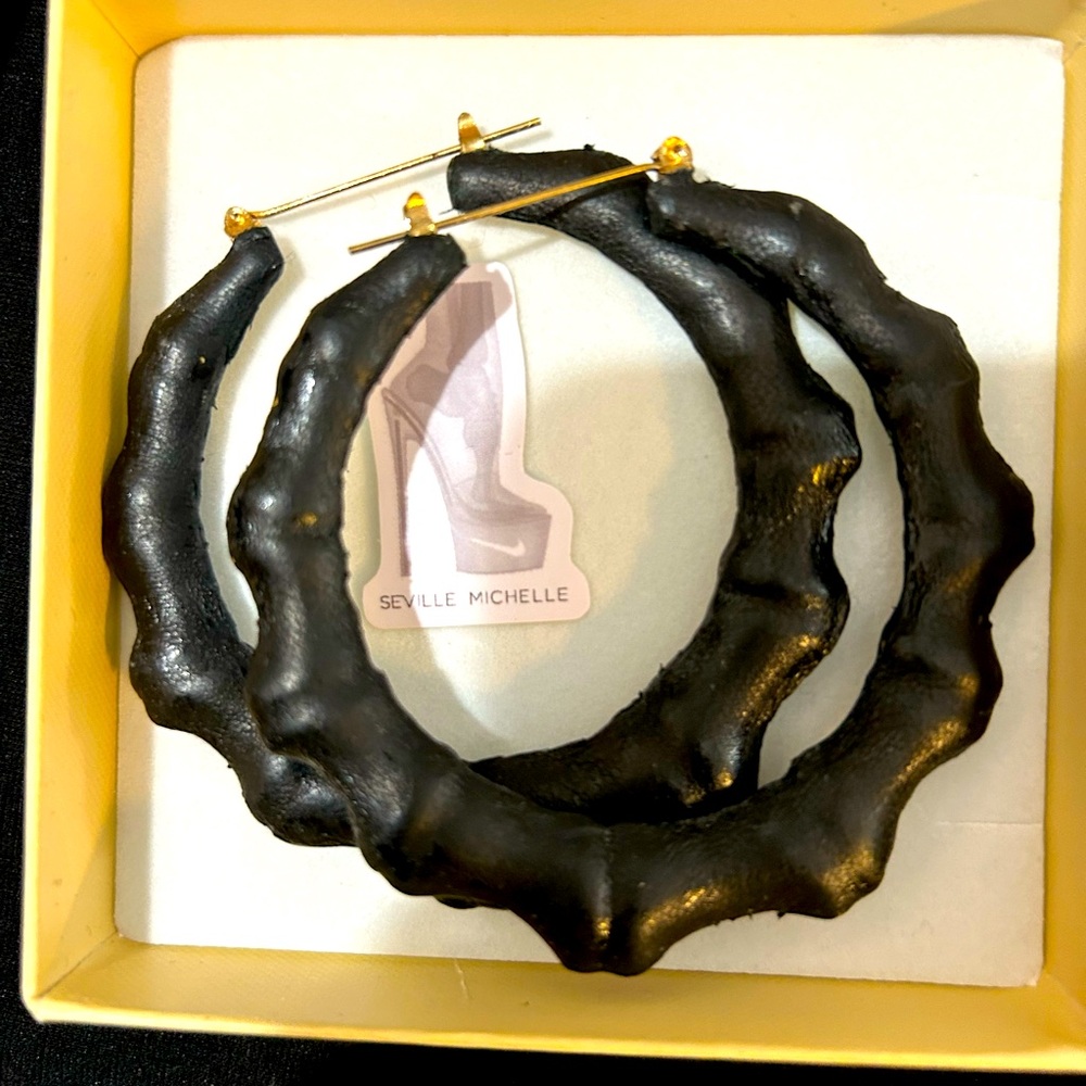 - Seville Michelle leather old school hoop bamboo earrings. Brand new no c…